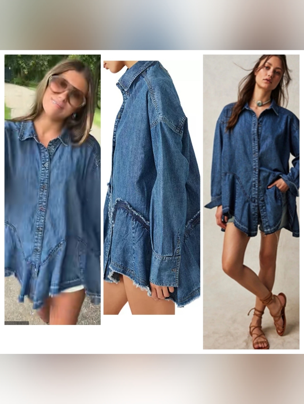 We The Free Freya Denim Shirt Jacket - Medium Wash Blue